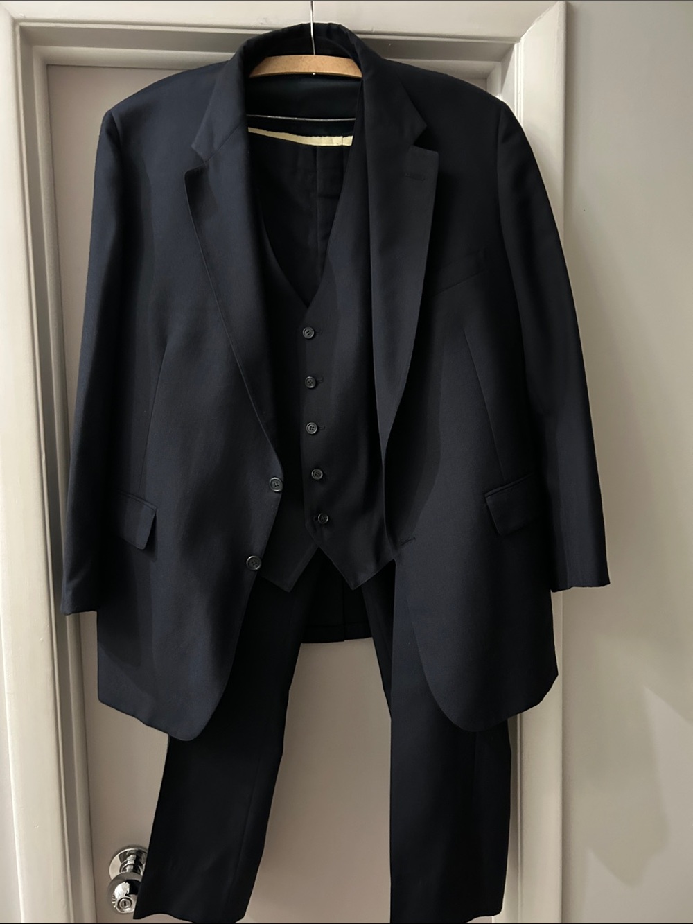 Vintage Men's Navy Three-Piece Suit - Classic Formal Blazer, Vest & Trousers